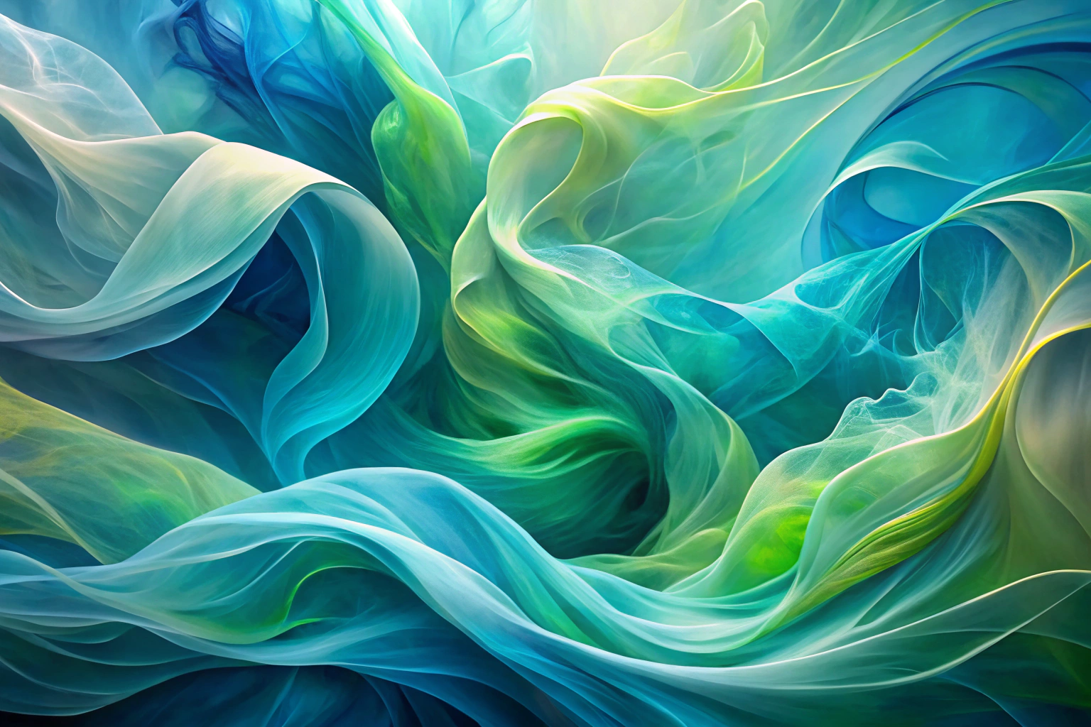 Abstractes Bild mit sanften, fließenden Formen in Blau- und Grüntönen, die Vernetzung und Unterstützung symbolisieren